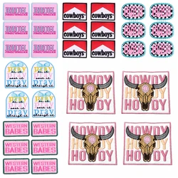 10 Uds. De parches bordados de vaquera rosa occidental para ropa, parches para planchar con letras de dibujos animados DIY para ropa, parche para coser