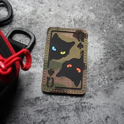 Gatito póker espadas Q parche luminoso Nylon lindo gato negro insignia táctica reflectante para accesorios de bolsa de ropa