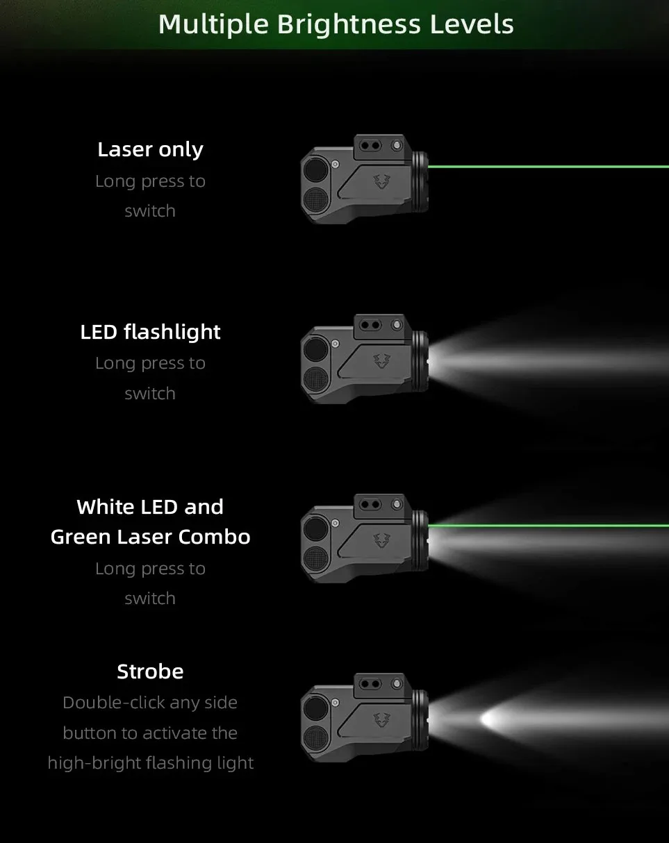 Victoptics Linterna Táctica LED con Láser Rojo o Verde, Combo Mini Potente 500 Lúmenes, 3 Niveles de Brillo para Patrulla y Caza - imagen 4