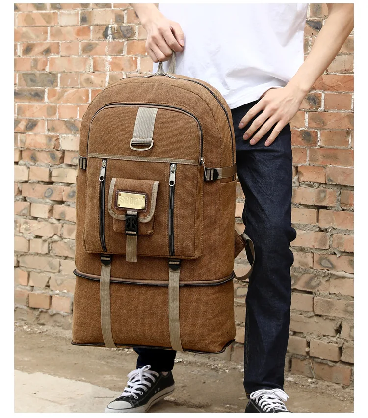 Lawaia Mochila de lona Montañismo Hombres y mujeres Bolsas de viaje Lona Paquete grande 1 pieza Bolsa telescópica ligera de 67 cm - imagen 5