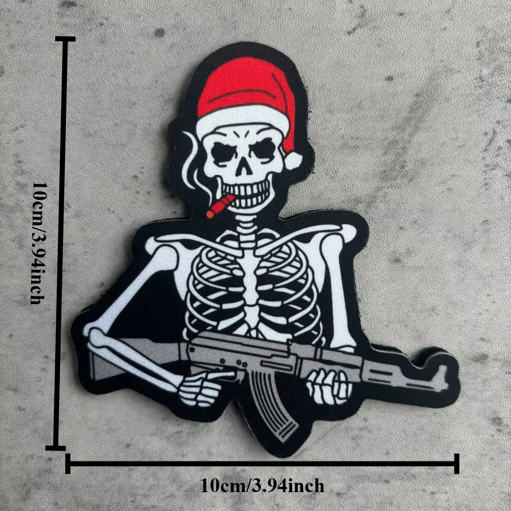Parche táctico bordado calavera navideña – Velcro militar mochila - imagen 5