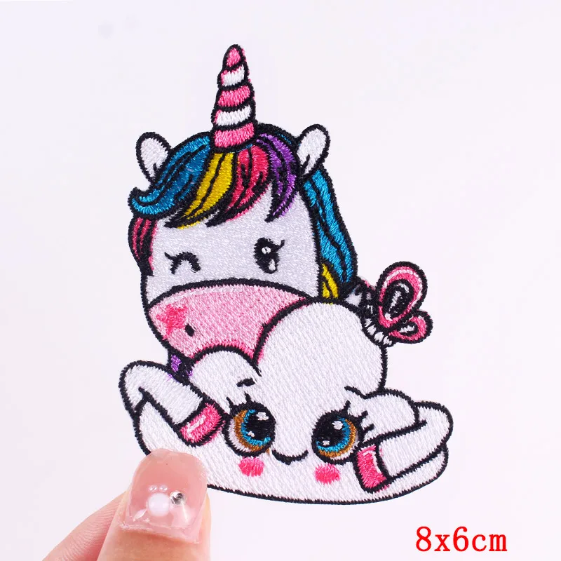 Parche de unicornio arcoíris, parches bordados de animales de dibujos animados para ropa, parche de gato bonito DIY, parches para planchar para ropa, apliques para coser - imagen 4