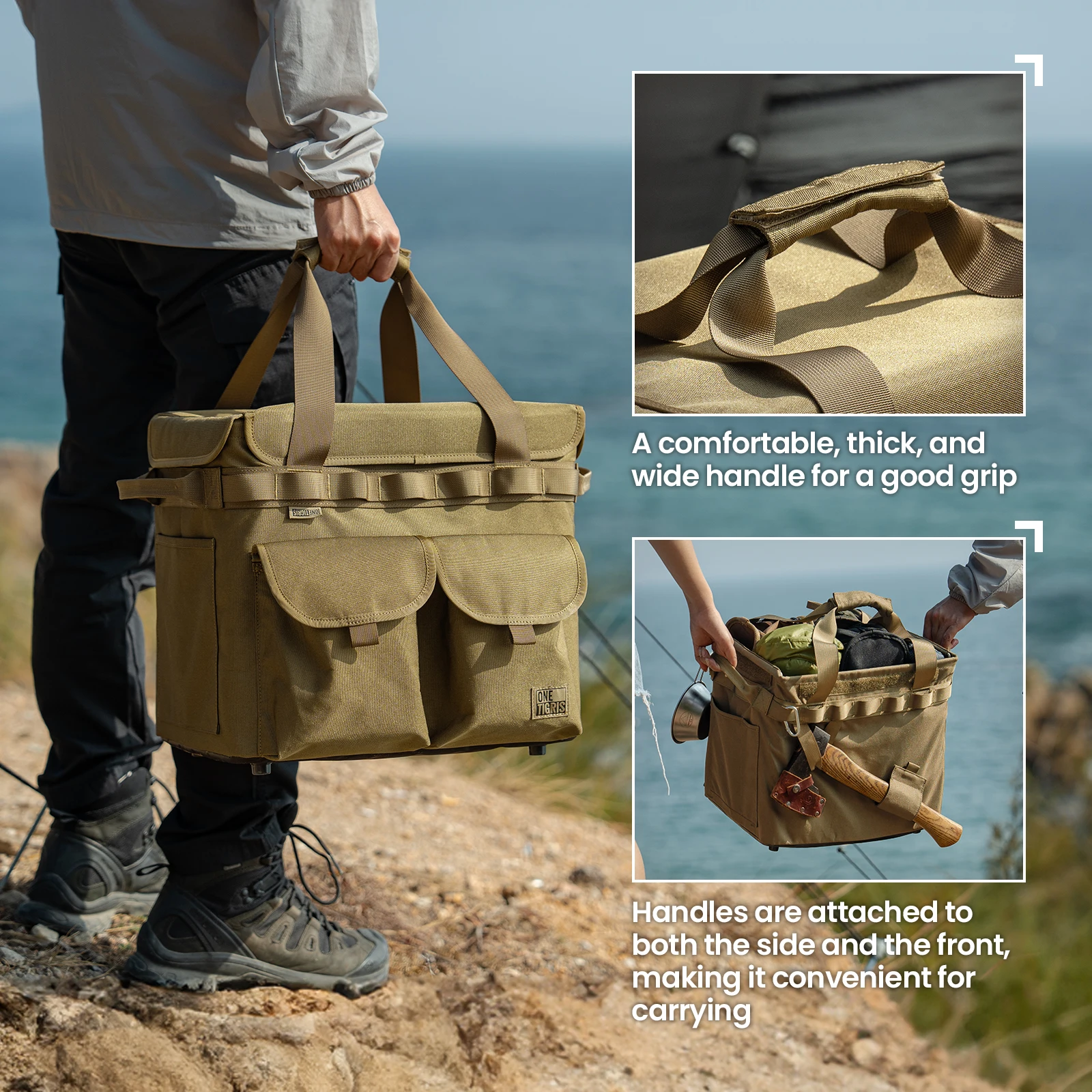 OneTigris-Bolsa de almacenamiento plegable para acampada, bolso portátil para herramientas de viaje al aire libre, organizador de paquete de leña, 25L - imagen 4