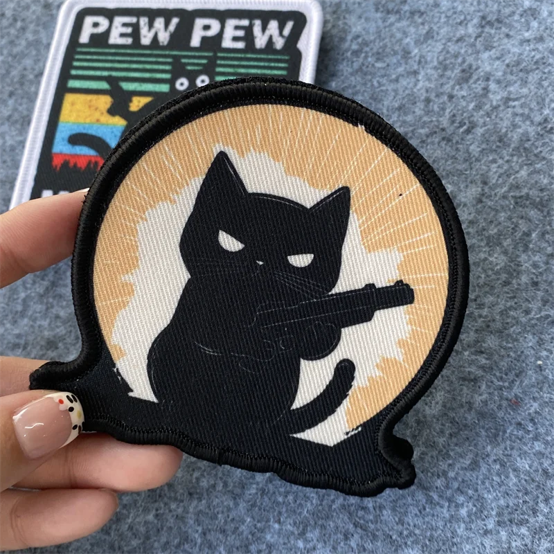 Parche de gato "pew Pew", insignia con estampado de gatito y moral táctica, brazalete, gancho y bucle, mochila, ropa, pegatinas decorativas Diy - imagen 4