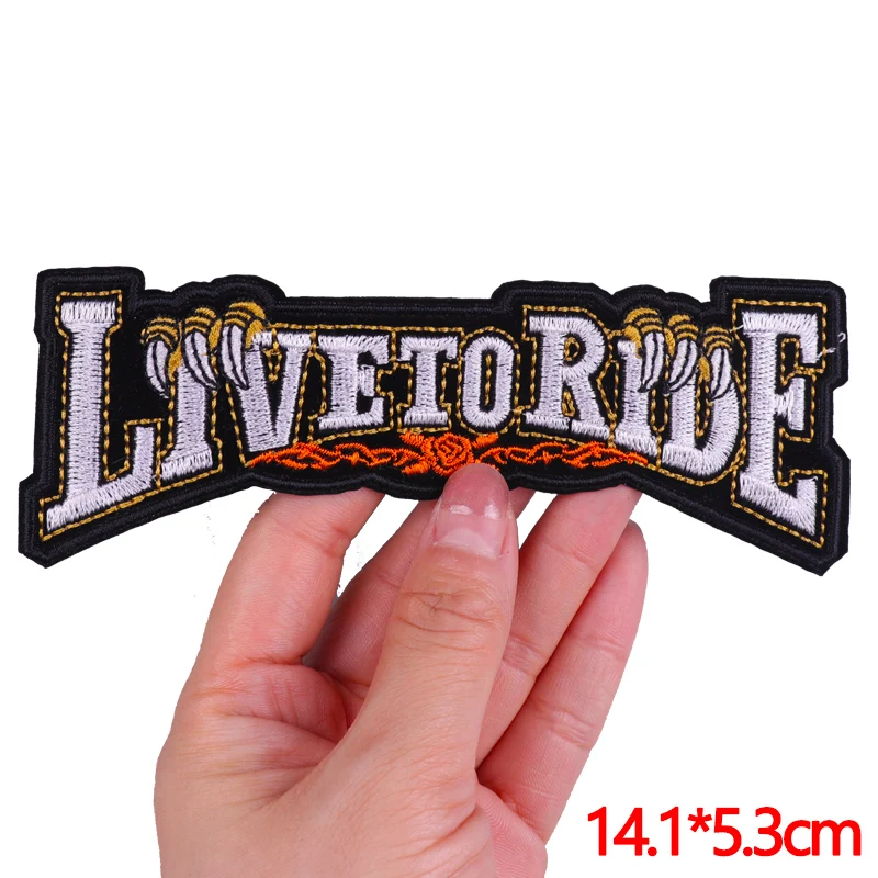 Parche Live To Ride para motociclista, parches bordados para ropa, parches termoadhesivos para ropa, parche de llama de calavera Punk - imagen 4