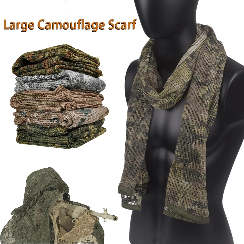 Bufanda táctica de camuflaje grande para hombre, bufanda transpirable de malla, velo para cara de francotirador, velo de camuflaje para montar en bicicleta, bufandas para pescar y senderismo - imagen 2