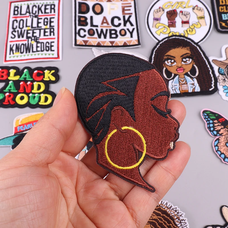 Parches para planchar para personas negras, parches bordados para chica negra, decoración para chaqueta, planchado, insignias para coser, insignias tácticas - imagen 4