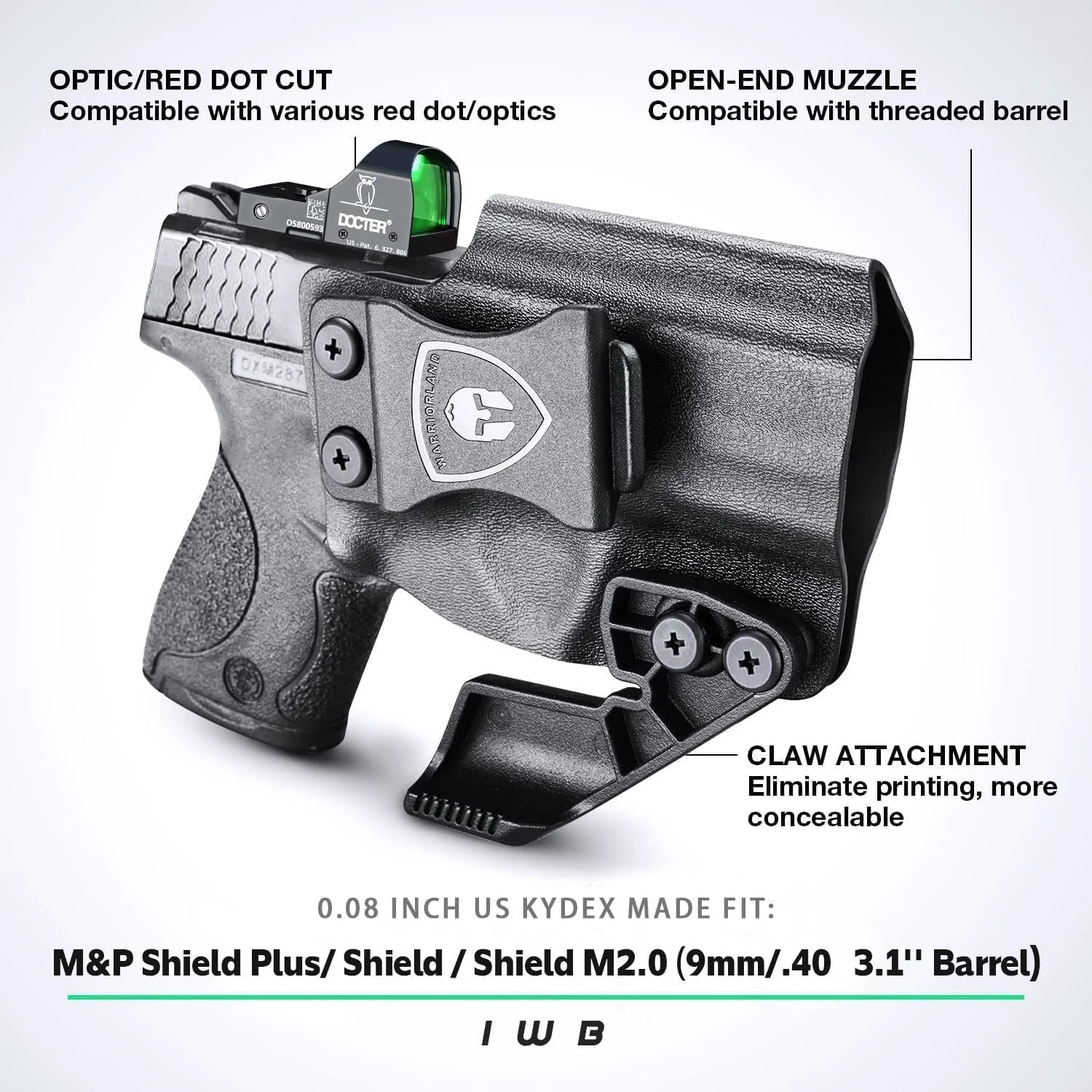 Solo se adapta a S & W M & P Shield Plus/ Shield M2.0/M & P Shield 3,1 ", funda IWB Kydex, sonido de clic, punto rojo, mano derecha, corte óptico - imagen 4