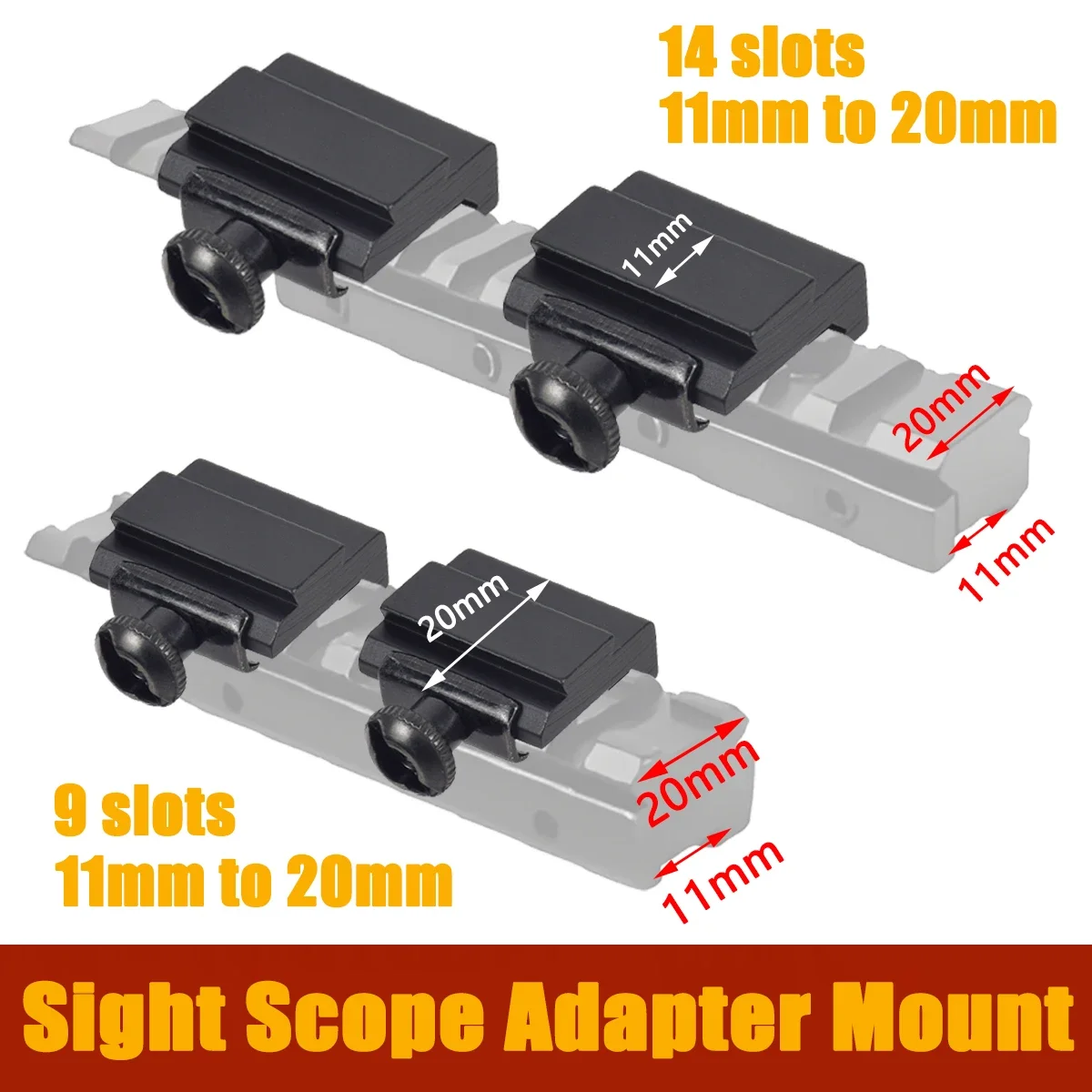 Montaje en riel táctico de 9/14 ranuras, adaptador de mira de 11mm a 20mm, Base de conversión de montaje, accesorios convertidores de montaje de 20mm a 11mm - imagen 3