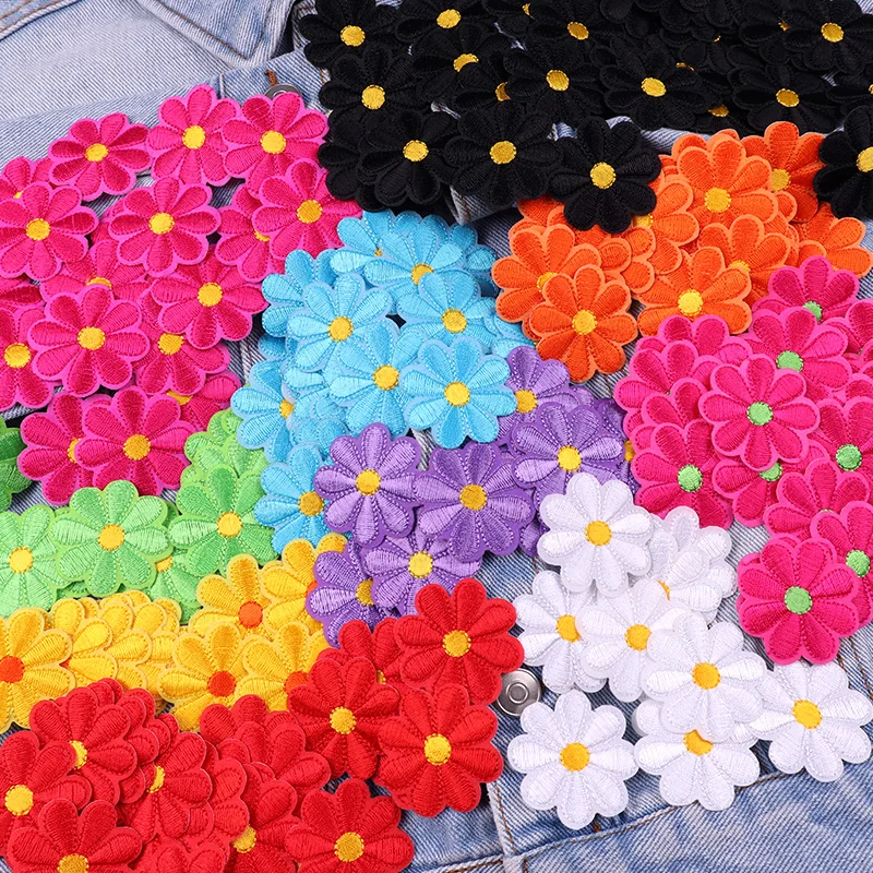 10 unids/lote Margarita girasol flor bordado parche hierro en parches para ropa parches termoadhesivos en ropa chaqueta coser DIY - imagen 5