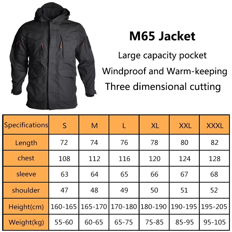 HAN WILD-Chaqueta de combate M65 para hombres, ropa de caza, cortavientos a prueba de viento, abrigo de piloto de vuelo, capucha, chaqueta de escalada - imagen 3