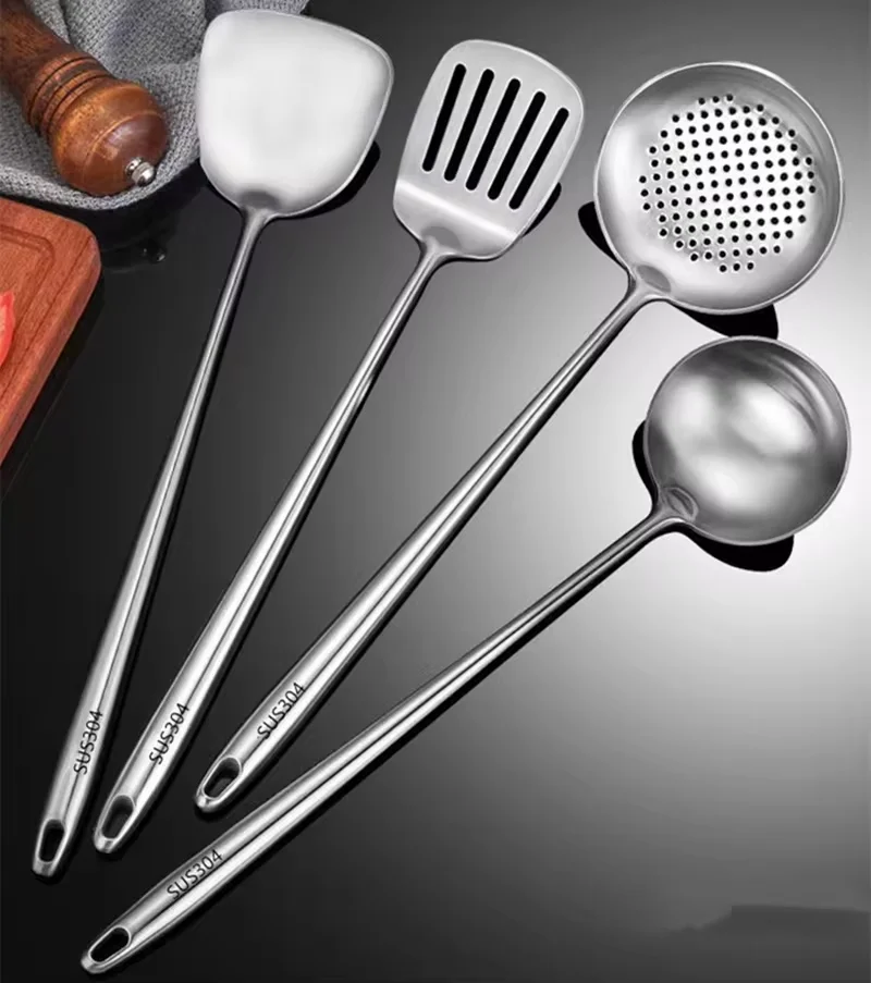Espátula Wok de acero inoxidable 304, accesorios de cocina de Metal, cuchara de arroz ranurada, cucharón, herramientas de cocina, juego de utensilios, envío directo - imagen 5