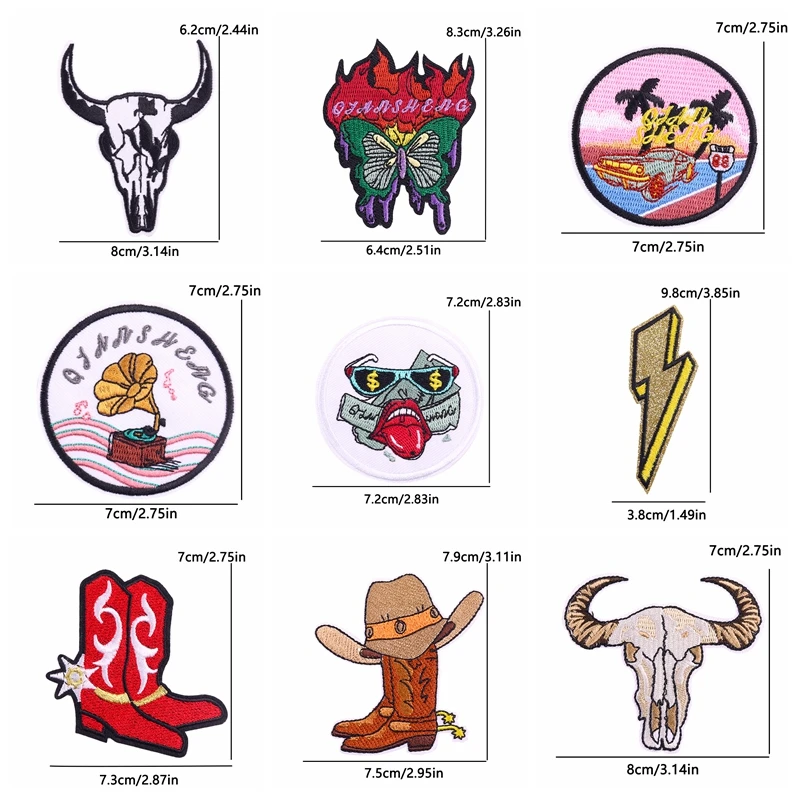 Parches bordados de vaquero del Oeste, Calaveras, huesos de vaca, botas, parches de planchado para ropa, chaquetas, insignias bordadas, 10 piezas - imagen 3