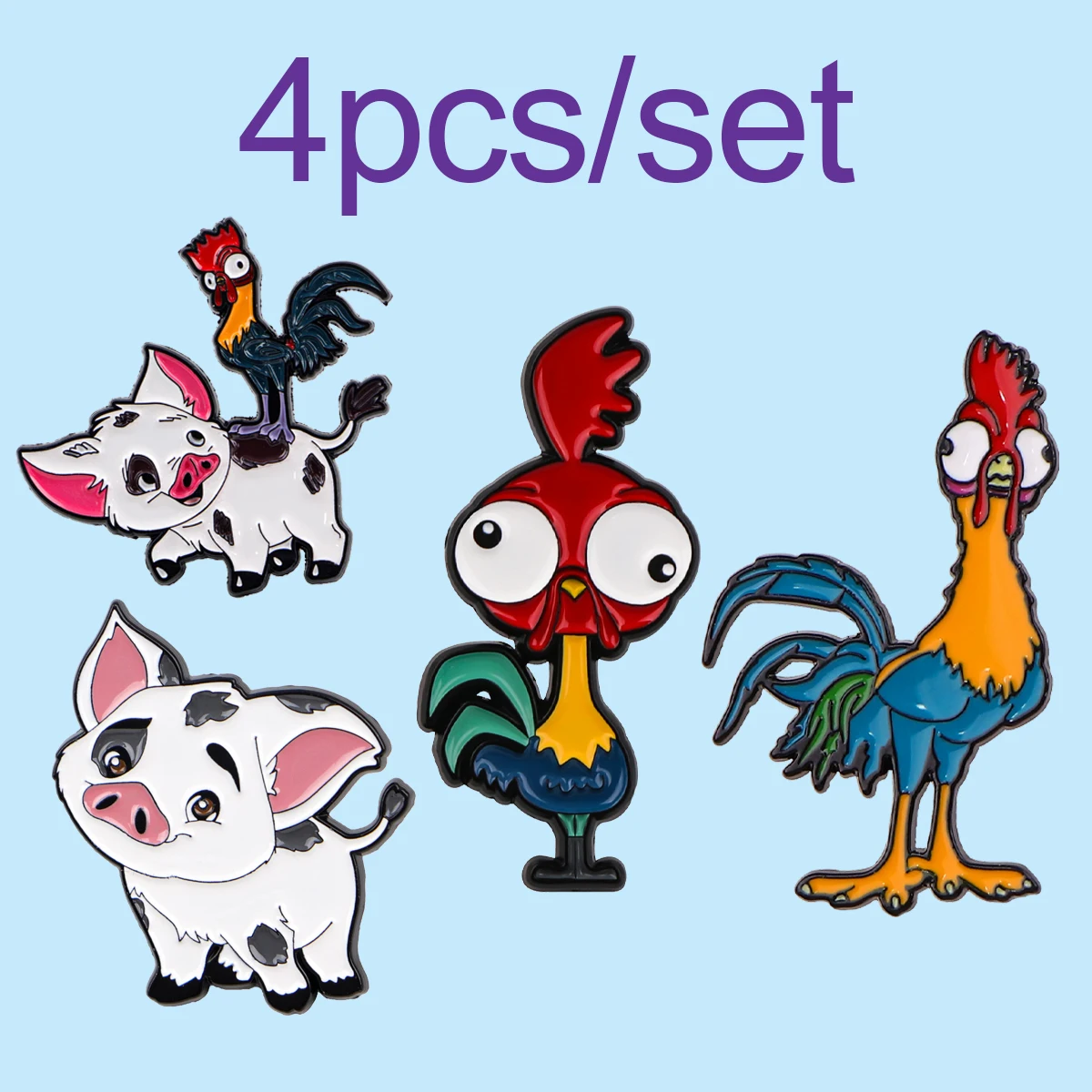 4ocs/juego de alfileres esmaltados de pollo y cerdo, conjunto de broche de dibujos animados, Pin de solapa de Metal, insignia, accesorios para mochila, joyería, regalos para niños