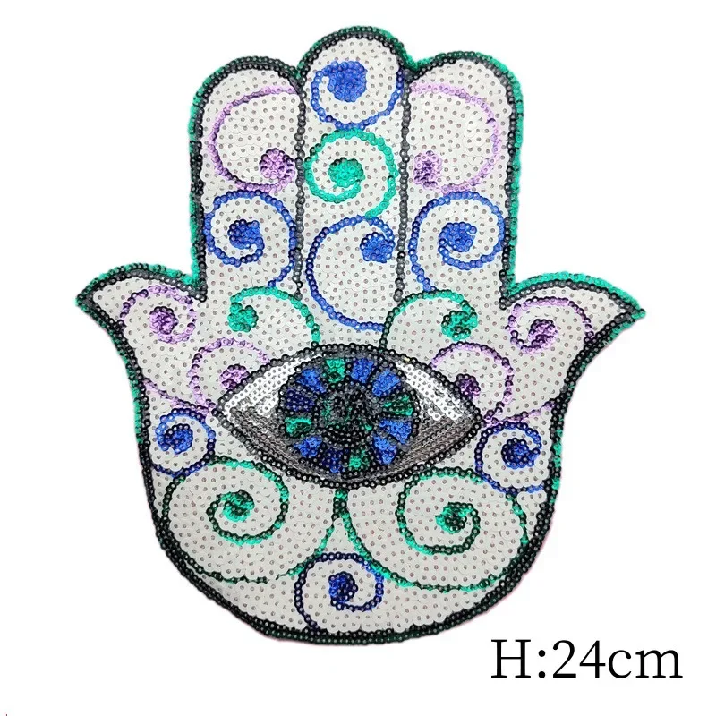 Parches y apliques de lentejuelas para ojos y palmas, parches bordados de cuentas para ropa, pegatinas de chaqueta vaquera, insignia DIY, Parche de planchado - imagen 5