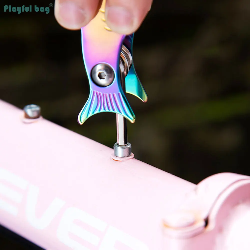 EDC-Herramienta colorida para bicicleta con forma de tiburón, llave multifunción, abridor de botellas, destornillador de reparación de emergencia para exteriores, conjunto combinado ATA21 - imagen 3