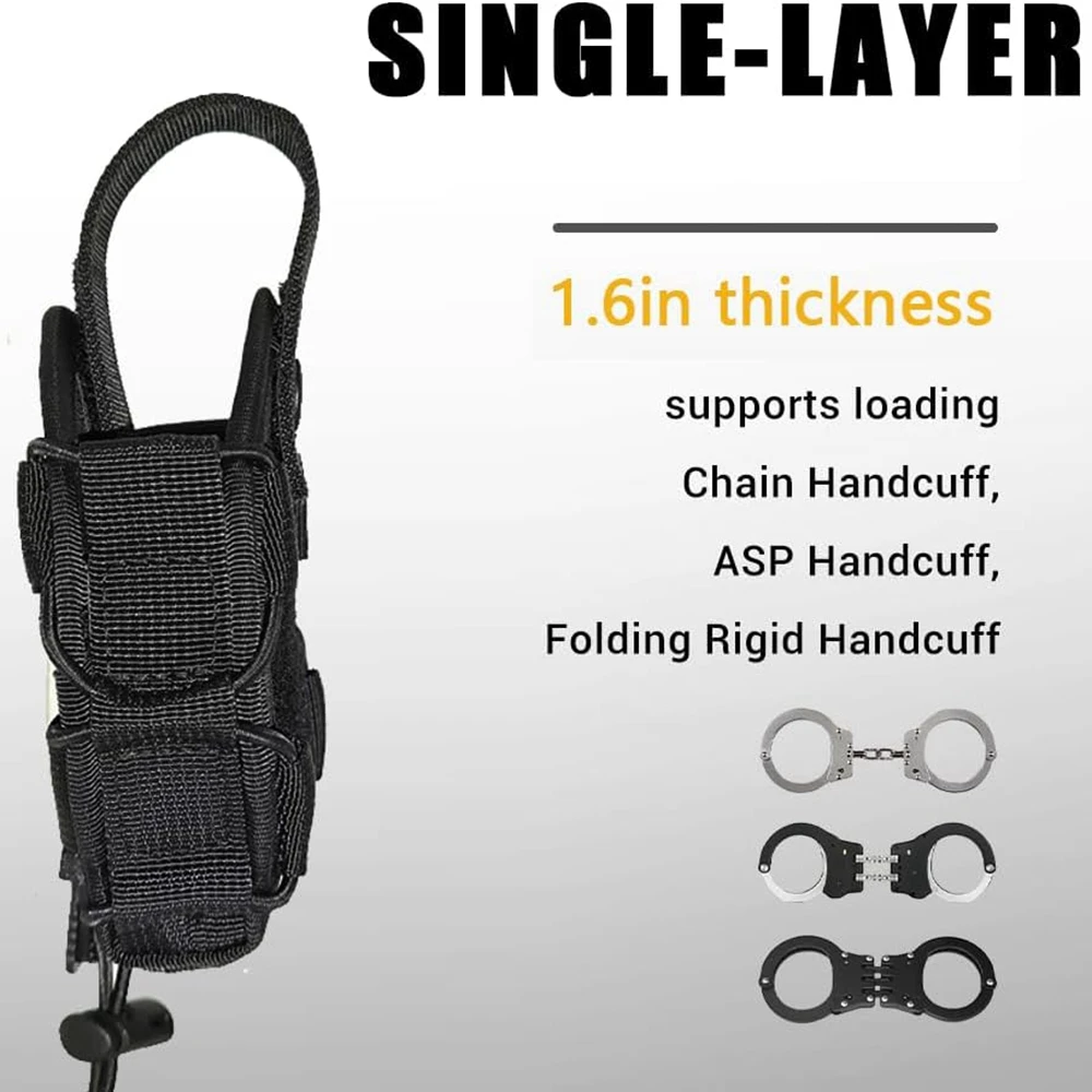 Bolsa para esposas táctica individual/doble, conjunto de fundas Molle de liberación rápida, cinturón de trabajo con funda para esposas estándar/doblado/encinado - imagen 3