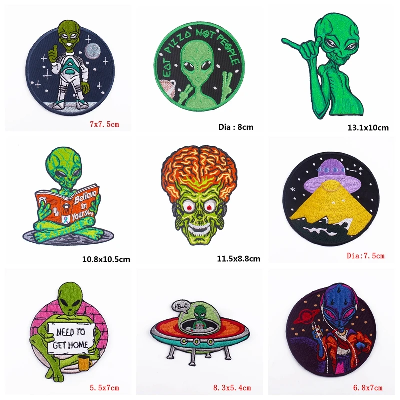 Prajna10uds/lote parche bordado Alien, parche espacial OVNI, parches termoadhesivos para ropa, pegatinas para ropa - imagen 4