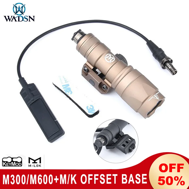 Wadsn-M300A montaje M600C juego de luces de explorador de caza, linterna M300a, Base de montaje Offset, montaje de Metal compatible con Mlok Keymod, Riel de 20MM - imagen 2