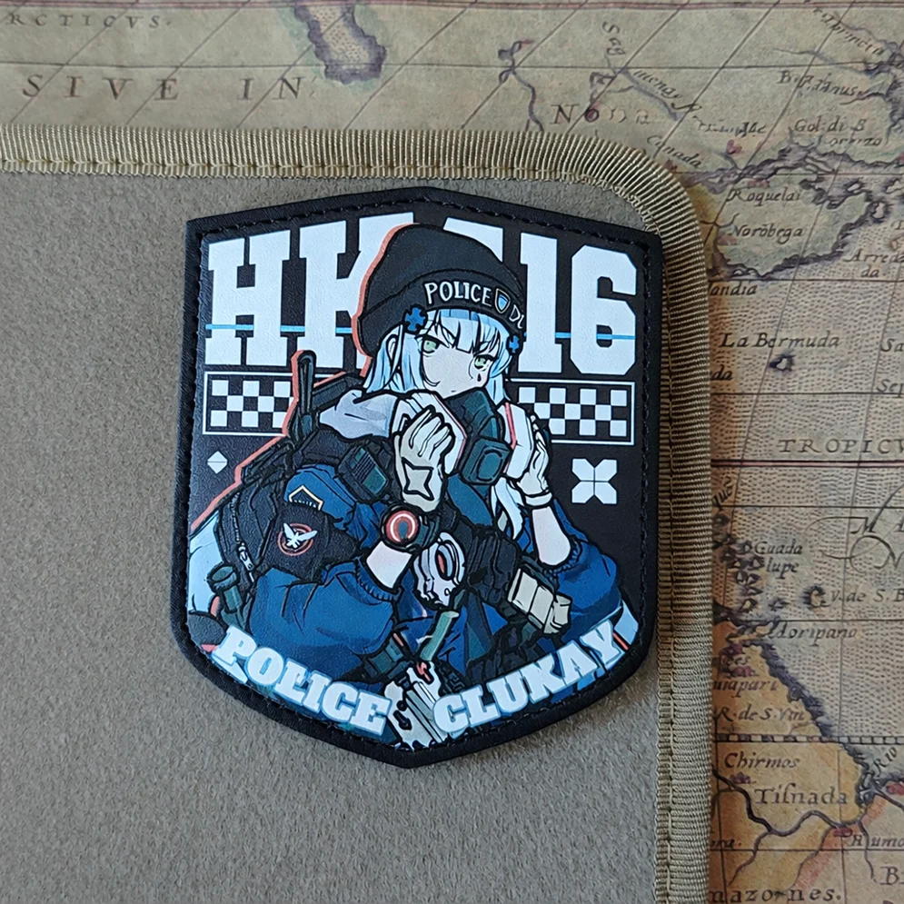 Parche HK416 de primera línea para niña, brazalete táctico de cuero PU con estampado en caliente y bordes UV para decoración de mochila de ropa - imagen 3