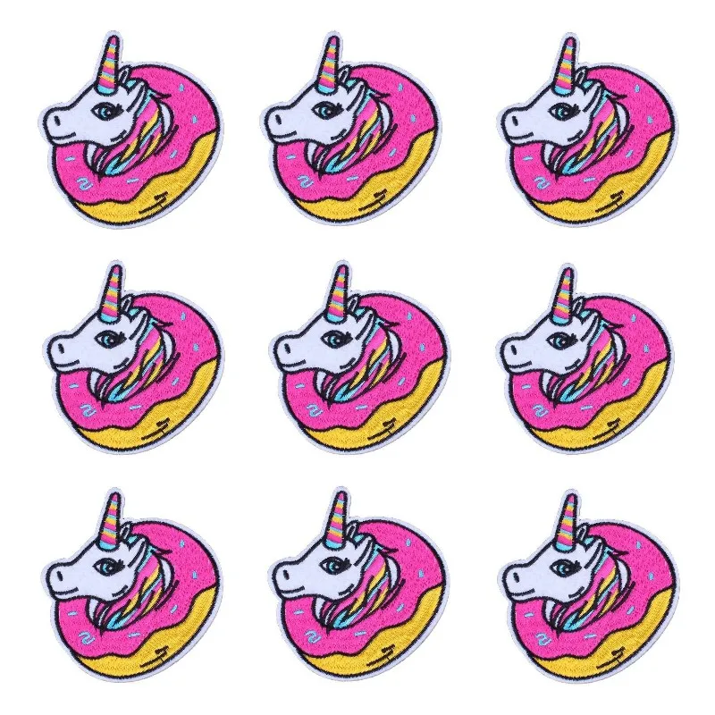 Parches bordados de unicornio de dibujos animados, 10 unids/lote, parche Fusible para planchar en la ropa, apliques de decoración de fiesta - imagen 2