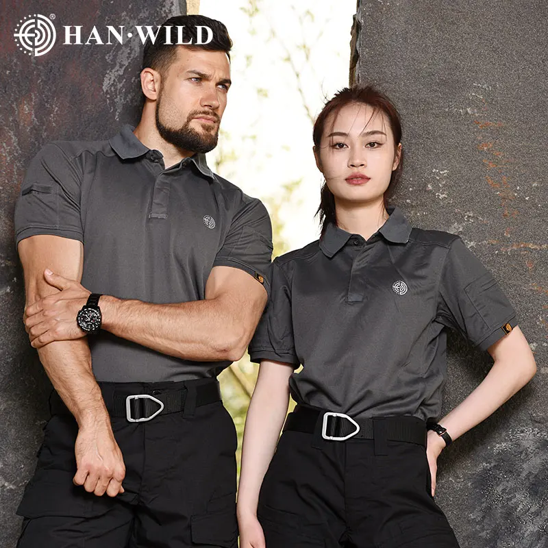 HAN WILD-Polo de manga corta para hombre, camiseta transpirable de color sólido, informal, cuello vuelto, para senderismo - imagen 5