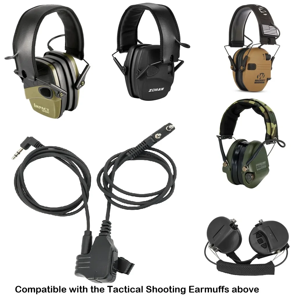 Orejeras de tiro electrónicas tácticas, protección auditiva al aire libre, adaptador de auriculares de caza, Compatible con walkie-talkie Baofeng - imagen 3