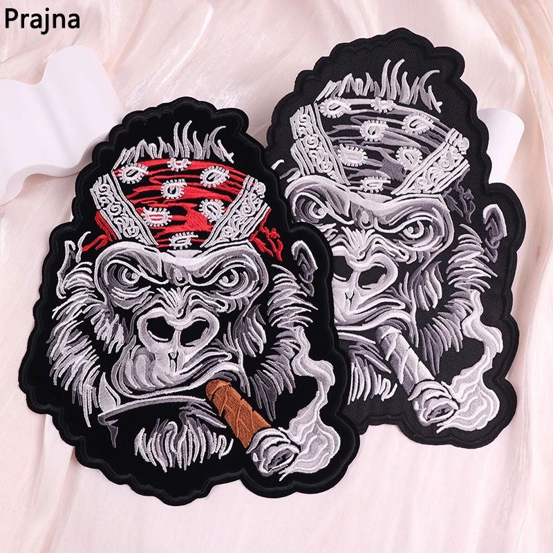 Parche bordado de mono ahumado, Animal, Lobo, espalda grande, parches para planchar en la ropa, chaquetas, Parche de costura DIY