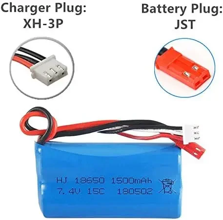 Batería de iones de litio de 7,4 V, 1500mAh, enchufe JST + cargador USB para HUANQI HQ957 948 848 MJX F45 T23 RC Car Double Horse 9118 RC Helicopter - imagen 3