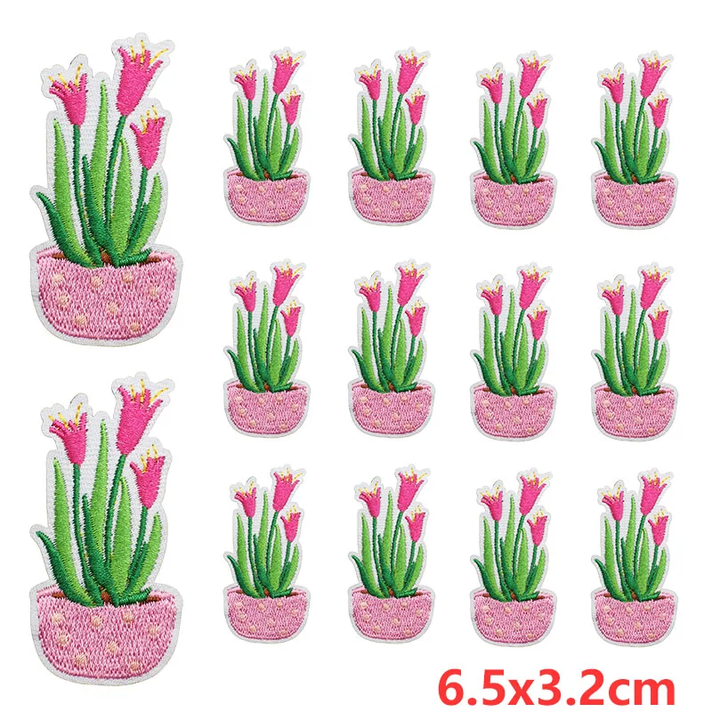 10 unids/lote de apliques de flores/plantas en maceta/parche bordado para planchar en parches para ropa, parches termoadhesivos para ropa DIY