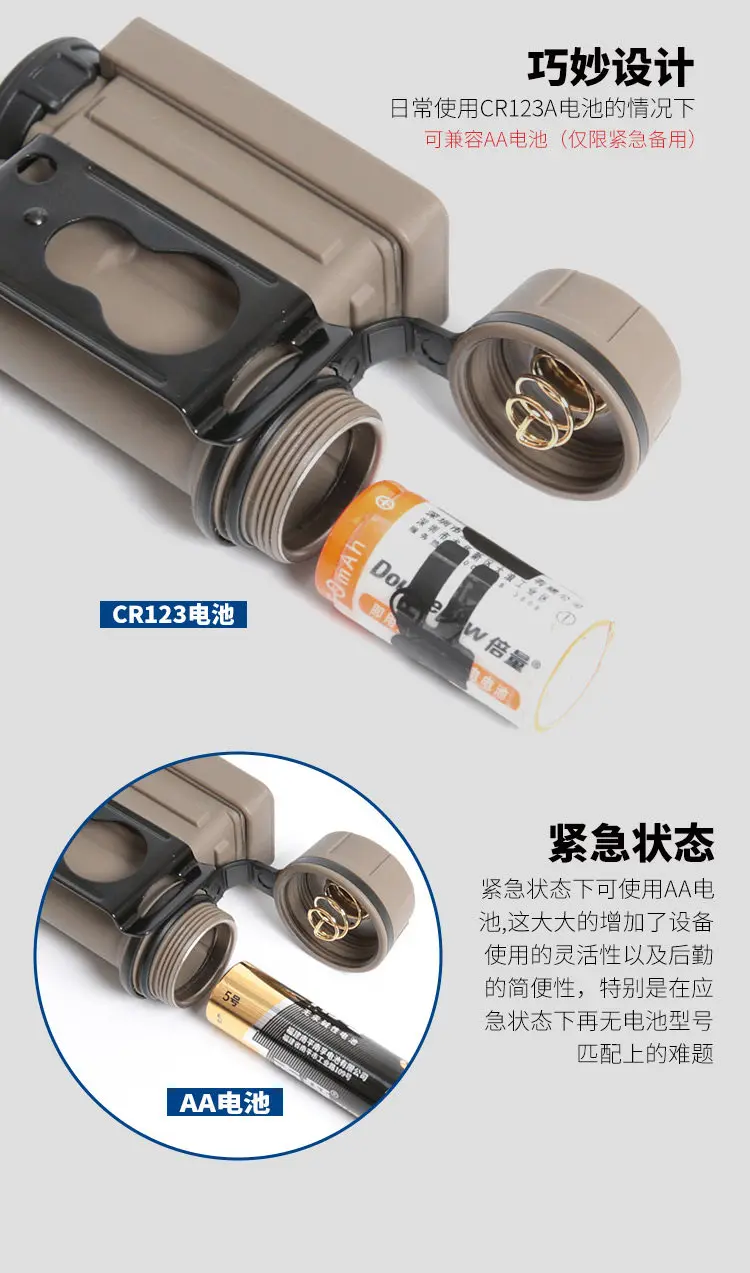 Detalle de la linterna para supervivencia y modos de luz
