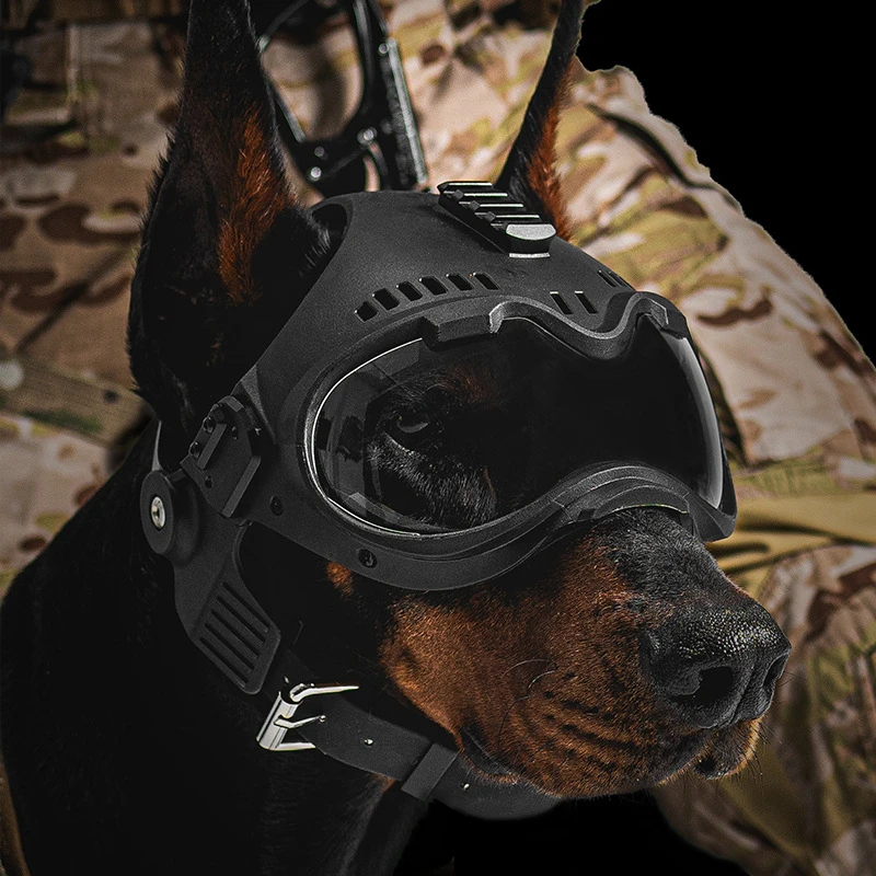 Casco táctico para perros con gafas para perros patrulla, casco para perros grandes, protección para exteriores, cascos protectores para motocicletas y mascotas - imagen 2