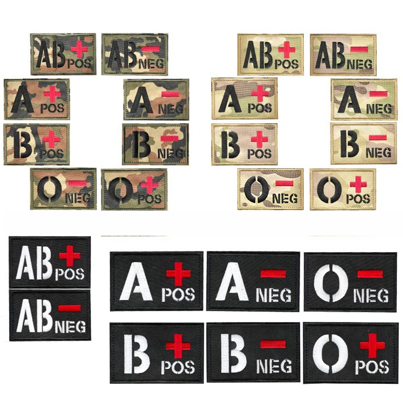 Parches de gancho y bucle bordados tipo sangre AB + camuflaje, parche a rayas, bolsa para exteriores Diy, brazalete táctico, insignia de moral