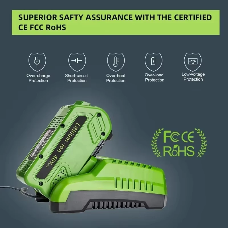 Cargador de batería rápido portátil con indicador LED GLB-40V para batería de litio Greenworks 40V 29472 29727 G40B4 G40B6 GWT40VS2 - imagen 3