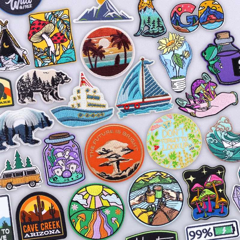 Parche bordado de aventura para velero, parches para planchar para chaqueta al aire libre, diseño escénico náutico, pegatinas decorativas con vista al mar de montaña - imagen 2