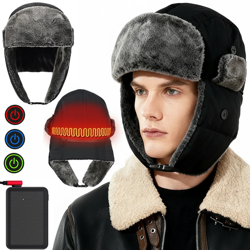 Gorro calefactor recargable para caza, gorro calefactor cálido para invierno, calentador de cabeza térmico eléctrico a prueba de viento con protección para los oídos para hombres y mujeres - imagen 2
