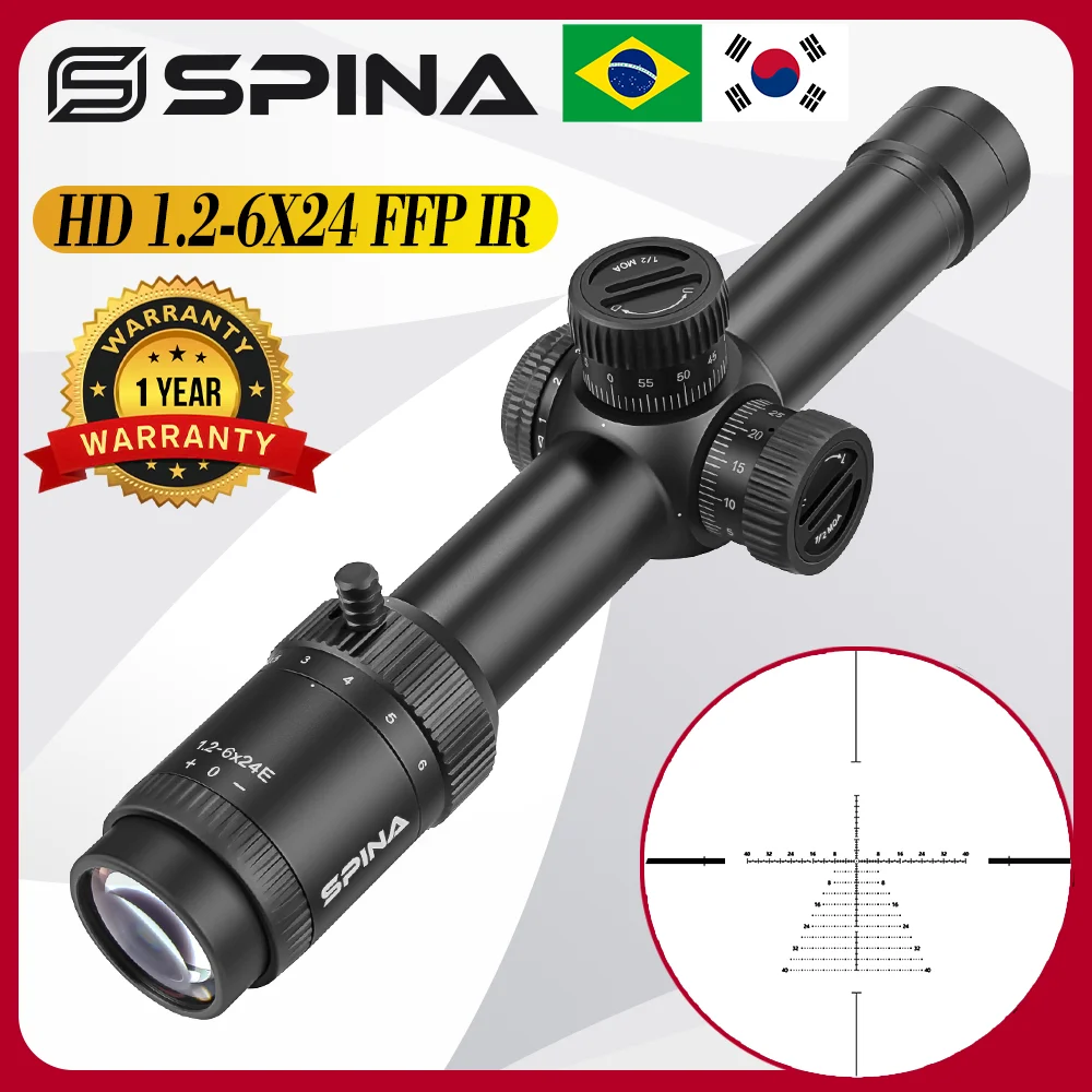 SPINA Optics FFP/SFP 1,2-6x24 mira compacta iluminante roja/verde 30mm de diámetro de tubo caza, objetivo y Rifle de aire uso civil - imagen 2