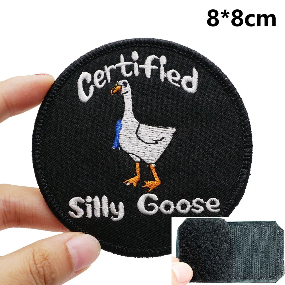 Parches bordados CERTIFIED SILLY GOOSE, apliques, etiqueta de costura, banda de motorista punk, insignias de ropa de Rock con respaldo de gancho o coser - imagen 2
