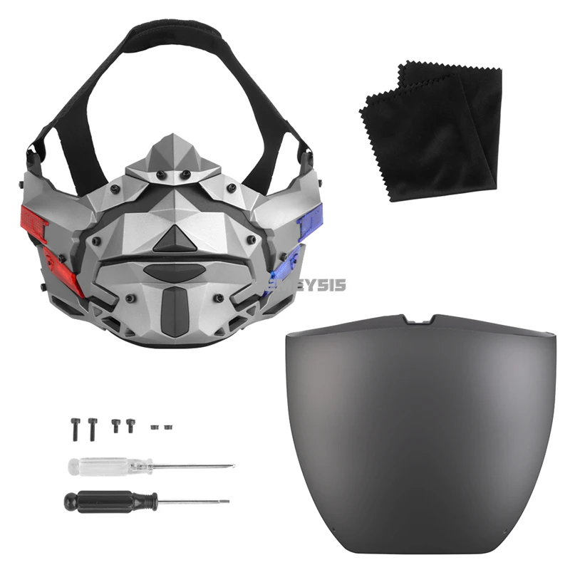 Máscara de gafas tácticas con lente extraíble, máscara protectora de cara completa Airsoft Cyberpunk, iluminación para fiesta de Halloween, máscaras de Cosplay - imagen 3