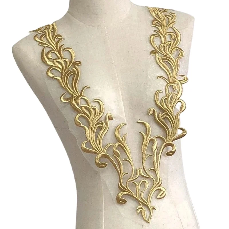 50*20,5 CM/parches dorados apliques de tela para corpiño, bordado de encaje cosido en parche decoración para vestido de novia, vestidos de novia