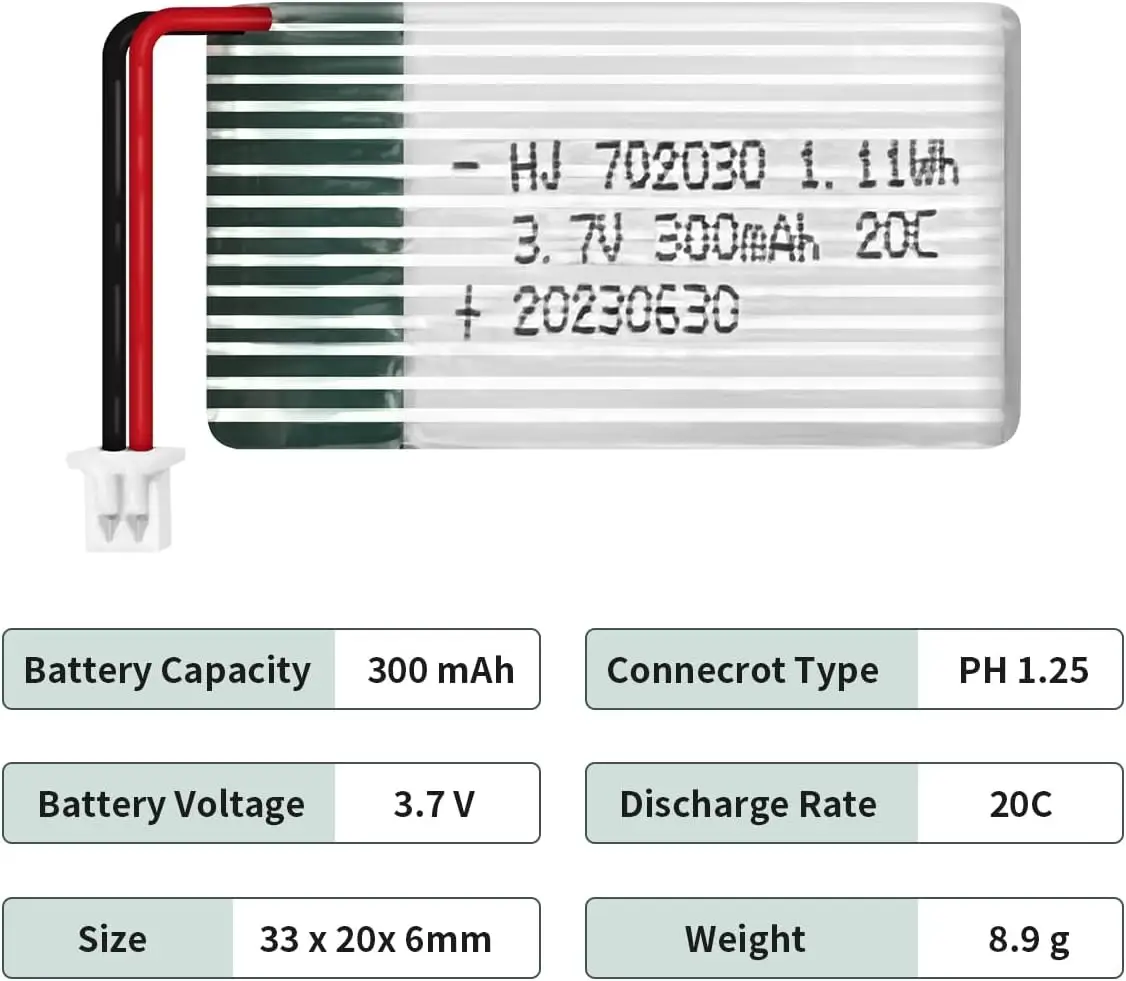 (Conector PH1.25) Batería LiPo recargable de 3,7 V 300 mAh 20C con cargador para RC avión helicóptero Drone todos los modelos y juguetes - imagen 4