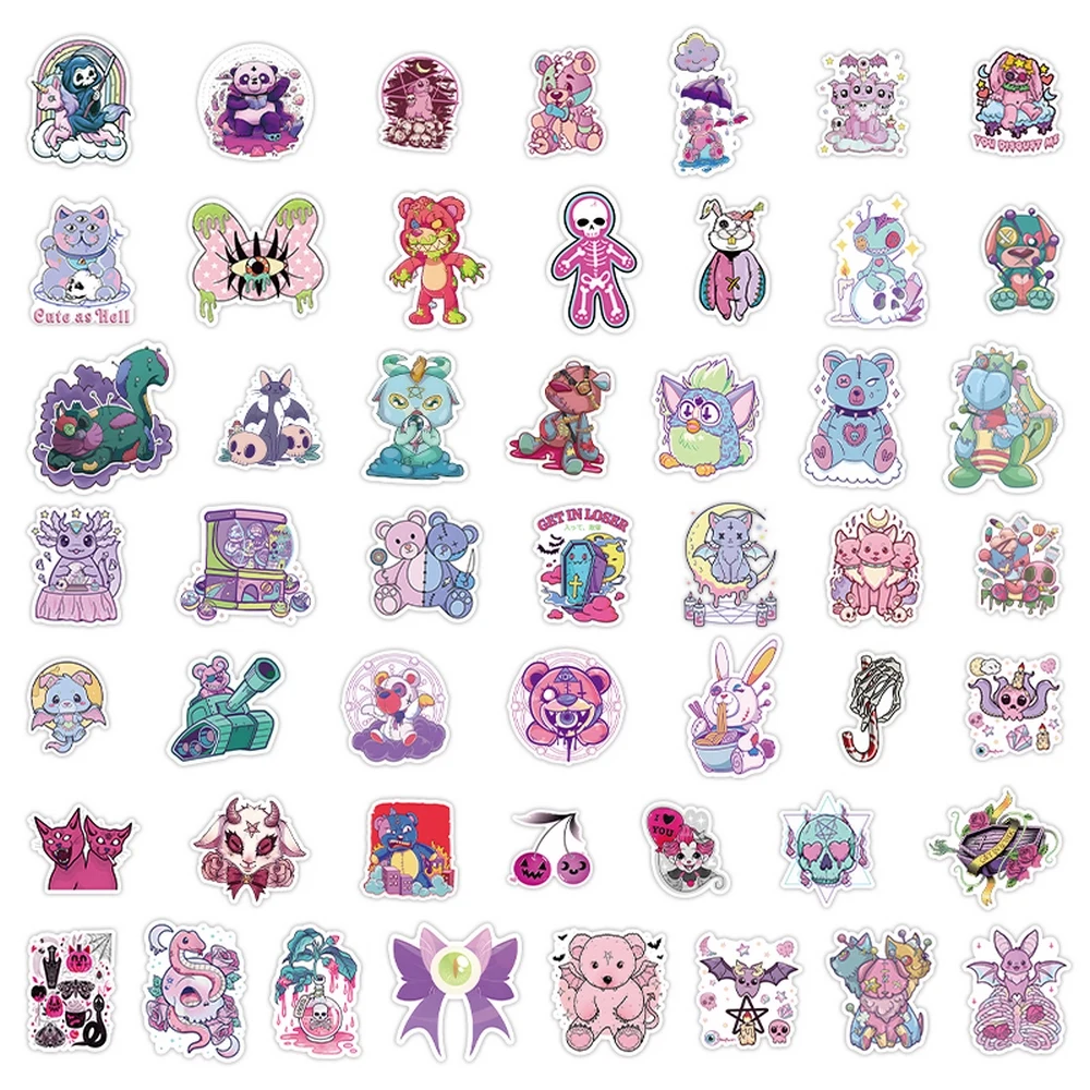 Pegatinas de animales góticos de dibujos animados de Terror para Niños, funda de teléfono para portátil, guitarra, cuaderno, pegatina bonita de Halloween, juguete de regalo, 50/100 piezas - imagen 4
