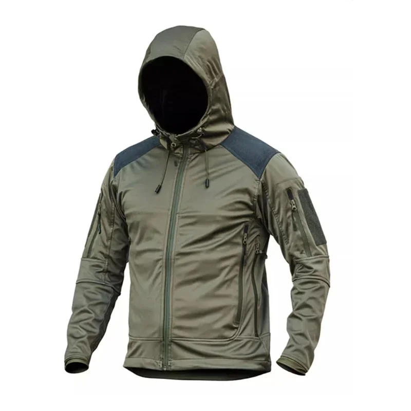 Chaqueta con capucha y forro acolchado a prueba de viento para hombre, chaqueta Softshell impermeable, abrigo, chaquetas tácticas de trabajo para senderismo, prendas de vestir, Anorak - imagen 2