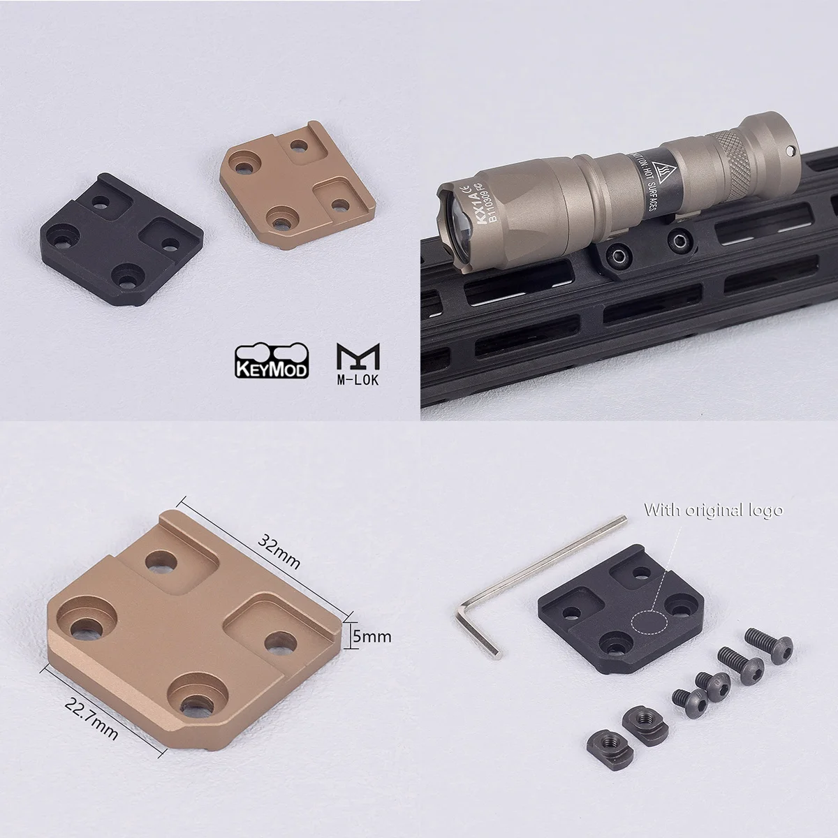 Linterna táctica M-lok ARIS Series Surefire M300 M600, montaje de explorador compensado compatible con M-lok Keymod SMR, Base de riel Airsoft M951 M620 - imagen 4