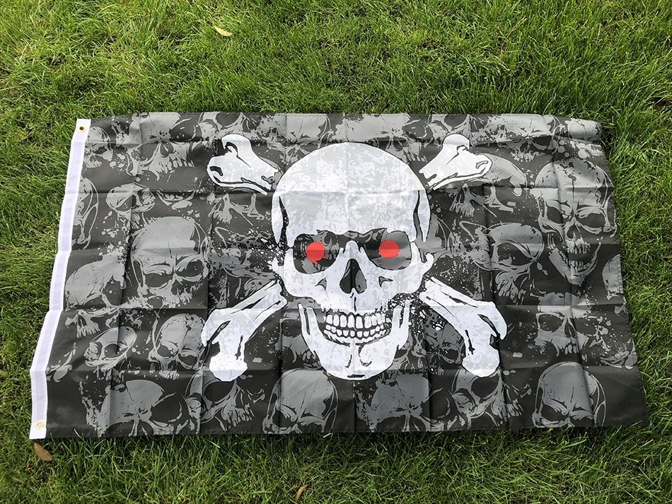 BANDA DE SKY 90X150cm, bandera de huesos cruzados de pila de calavera pirata negra, pancarta colgante de poliéster de alta calidad para decoración - imagen 2