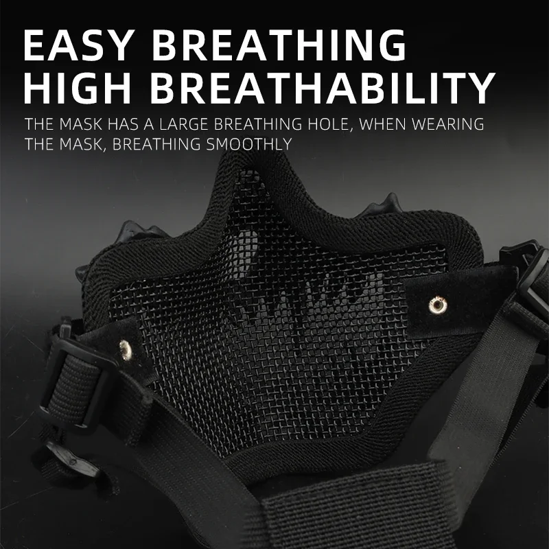 Máscara táctica de media cara para caza, colmillos, Cosplay, máscara de Halloween, protección transpirable, CS Wargame, accesorios Airsoft - imagen 5