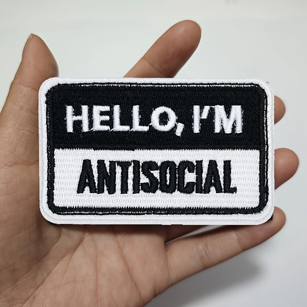 Parches Velcro Mochila TáCticos De Bordados Parche táctico de Velcros, insignia de moral bordada militar para mochila Molle, HELLO, soy ANTISOCIAL, Meme divertido - imagen 2