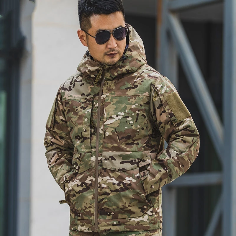 Chaqueta táctica reflectante térmica para hombre, Parka con capucha de camuflaje, cortavientos militar, abrigo de algodón impermeable, Invierno - imagen 4
