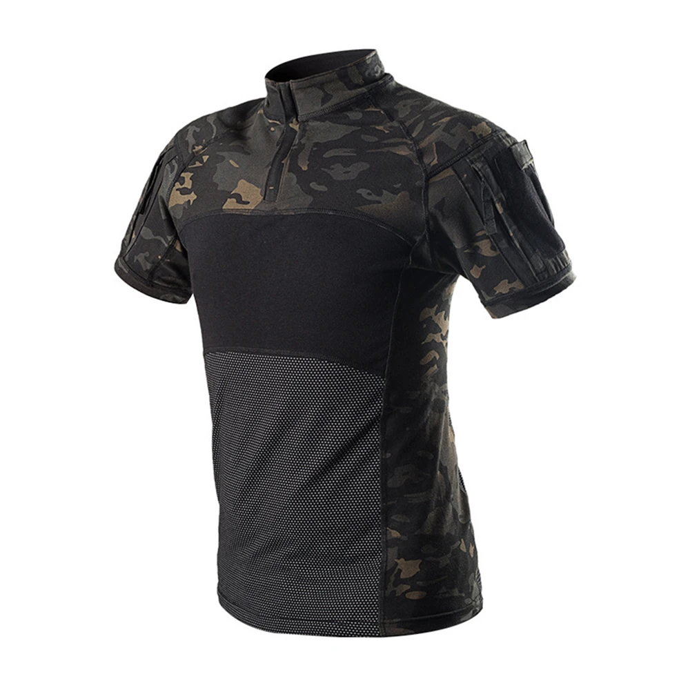 Camiseta táctica de camuflaje de manga corta para hombre, camisas de Camuflaje negro para senderismo y caza, ropa de combate para Paintball Airsoft - imagen 4