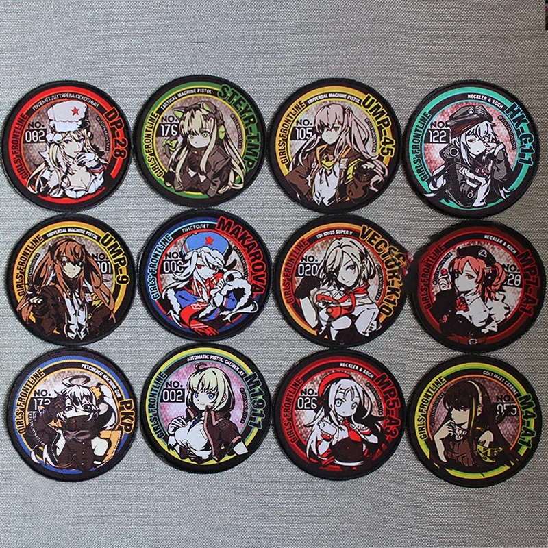 Parche de primera línea para niñas, parche de Anime, pegatina bordada, insignias tácticas de pistola para niñas en mochila, brazalete con emblema de gancho 404 Squad - imagen 3